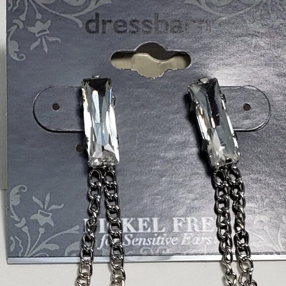 2/$30 Silver tone Chain & Crystal Design Drop Dangle Post Earrings - Jewelry - Picture 4 of 7